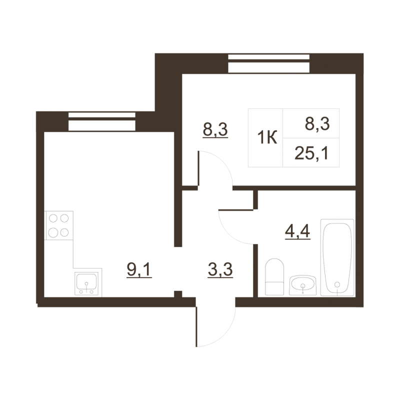 1-комнатная квартира, 25.9 м² в ЖК "Дом на набережной" - планировка, фото №1