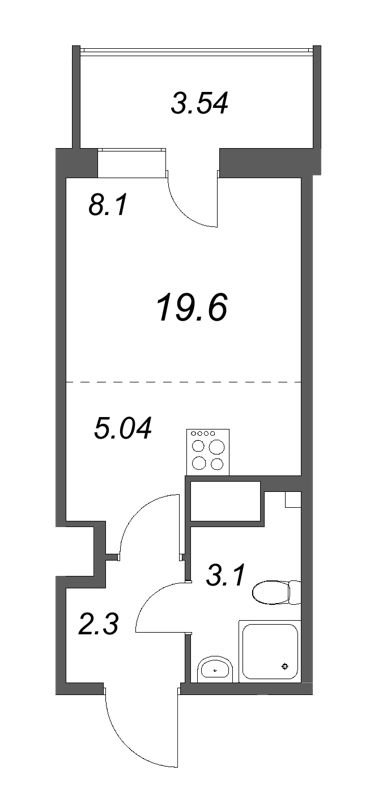 Квартира-студия, 19.6 м² - планировка, фото №1