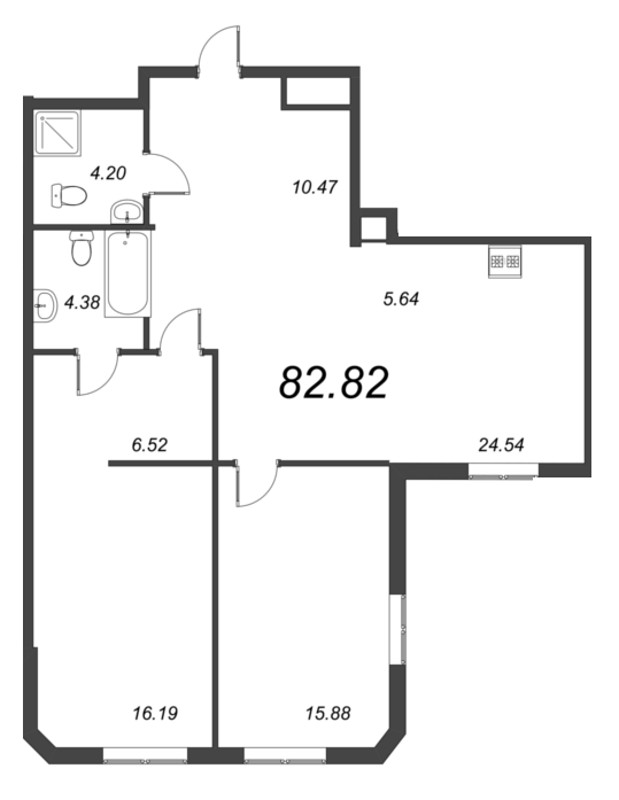 3-комнатная (Евро) квартира, 87.18 м² - планировка, фото №1