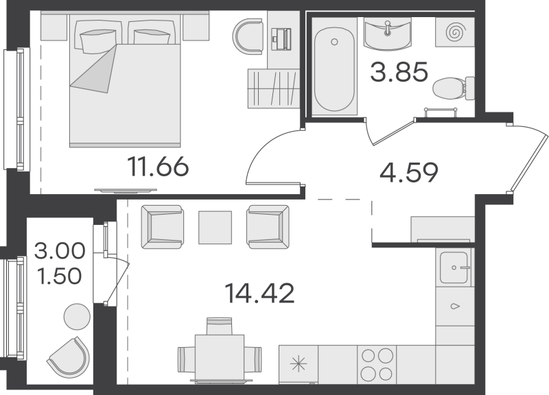 1-комнатная квартира, 36.02 м² в ЖК "GloraX Парголово" - планировка, фото №1
