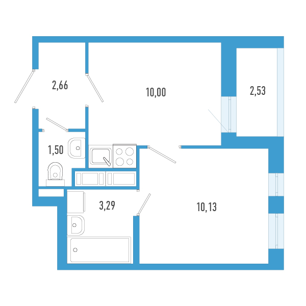1-комнатная квартира, 28.85 м² в ЖК "AEROCITY" - планировка, фото №1