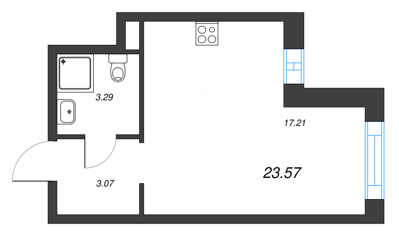 Квартира-студия, 23.57 м² - планировка, фото №1