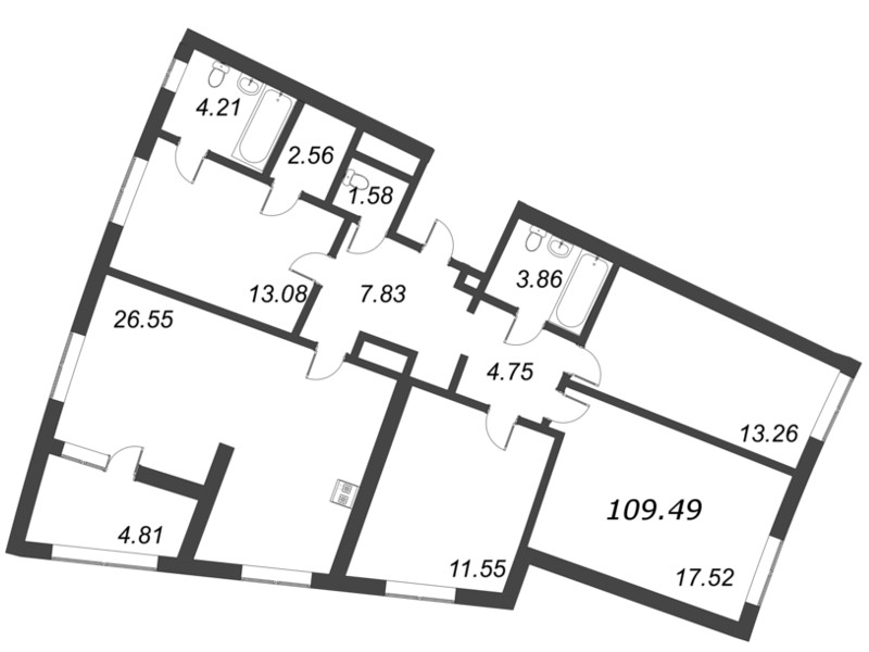 5-комнатная (Евро) квартира, 109.49 м² - планировка, фото №1