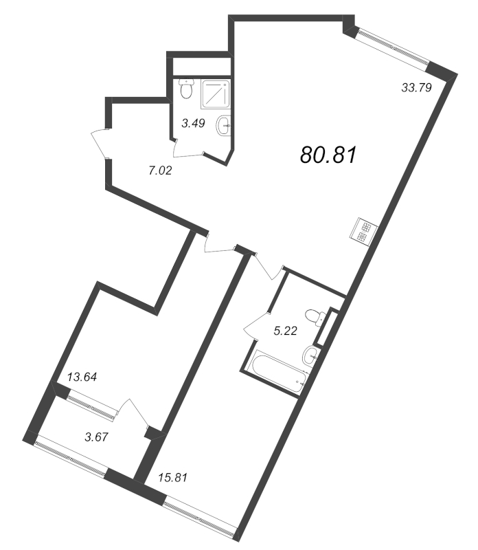 3-комнатная (Евро) квартира, 80.81 м² - планировка, фото №1