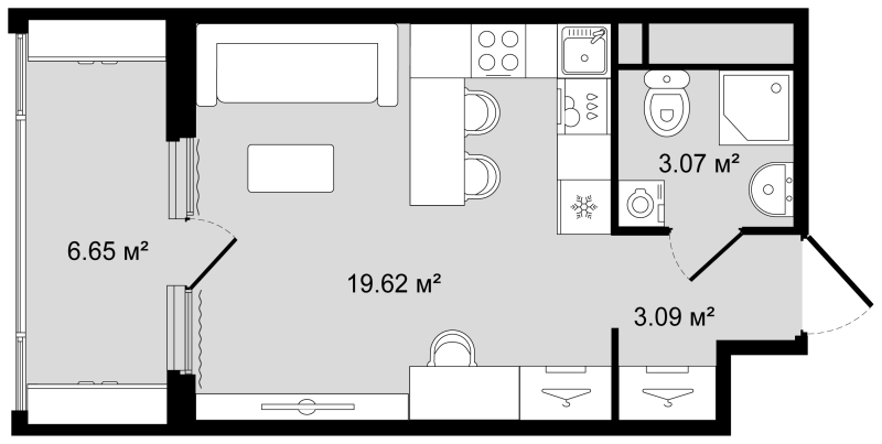 Квартира-студия, 29.11 м² в ЖК "Новгородская 8" - планировка, фото №1