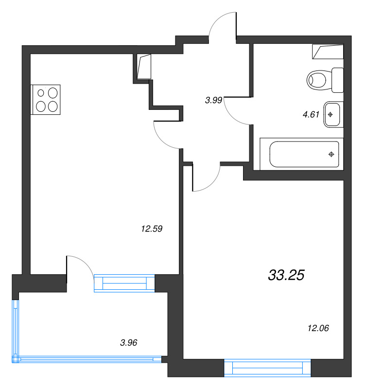 1-комнатная квартира, 33.25 м² в ЖК "ЮгТаун" - планировка, фото №1