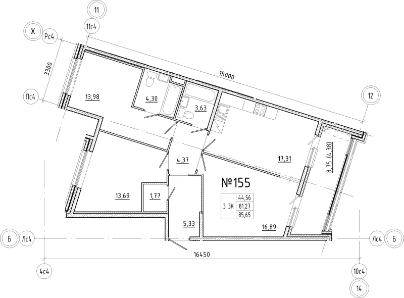 4-комнатная (Евро) квартира, 85.65 м² в ЖК "N8" - планировка, фото №1