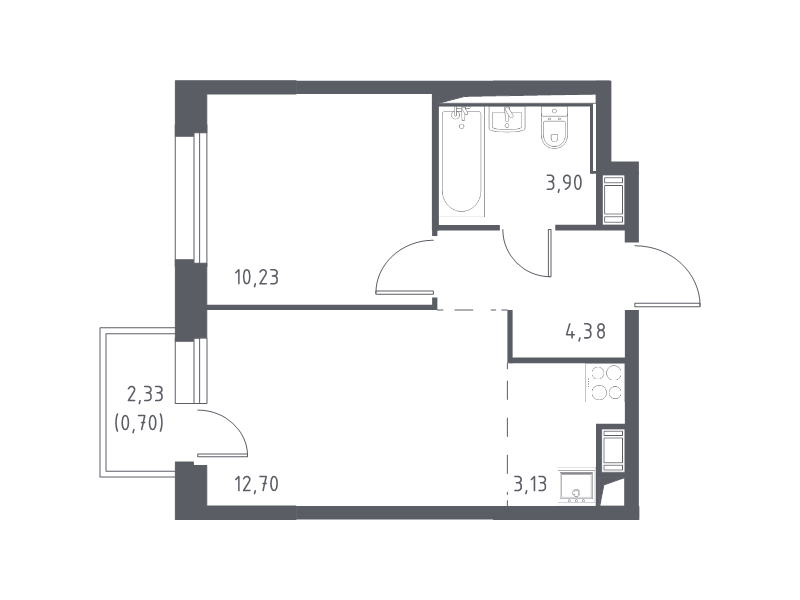 2-комнатная (Евро) квартира, 35.04 м² - планировка, фото №1