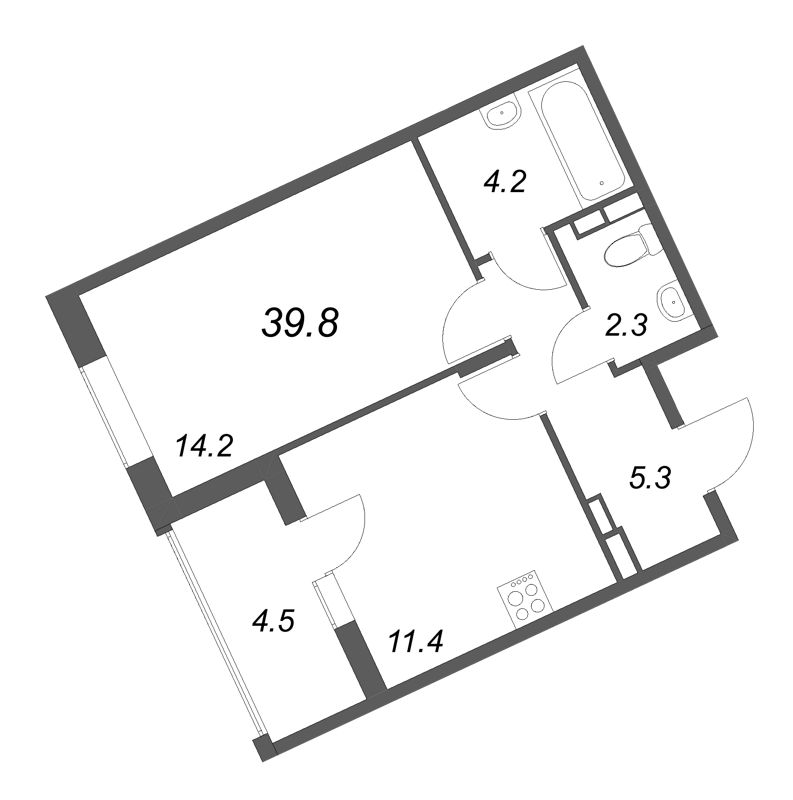 1-комнатная квартира, 39.8 м² в ЖК "Экография" - планировка, фото №1