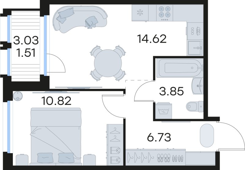 1-комнатная квартира, 37.53 м² в ЖК "GloraX Парголово" - планировка, фото №1