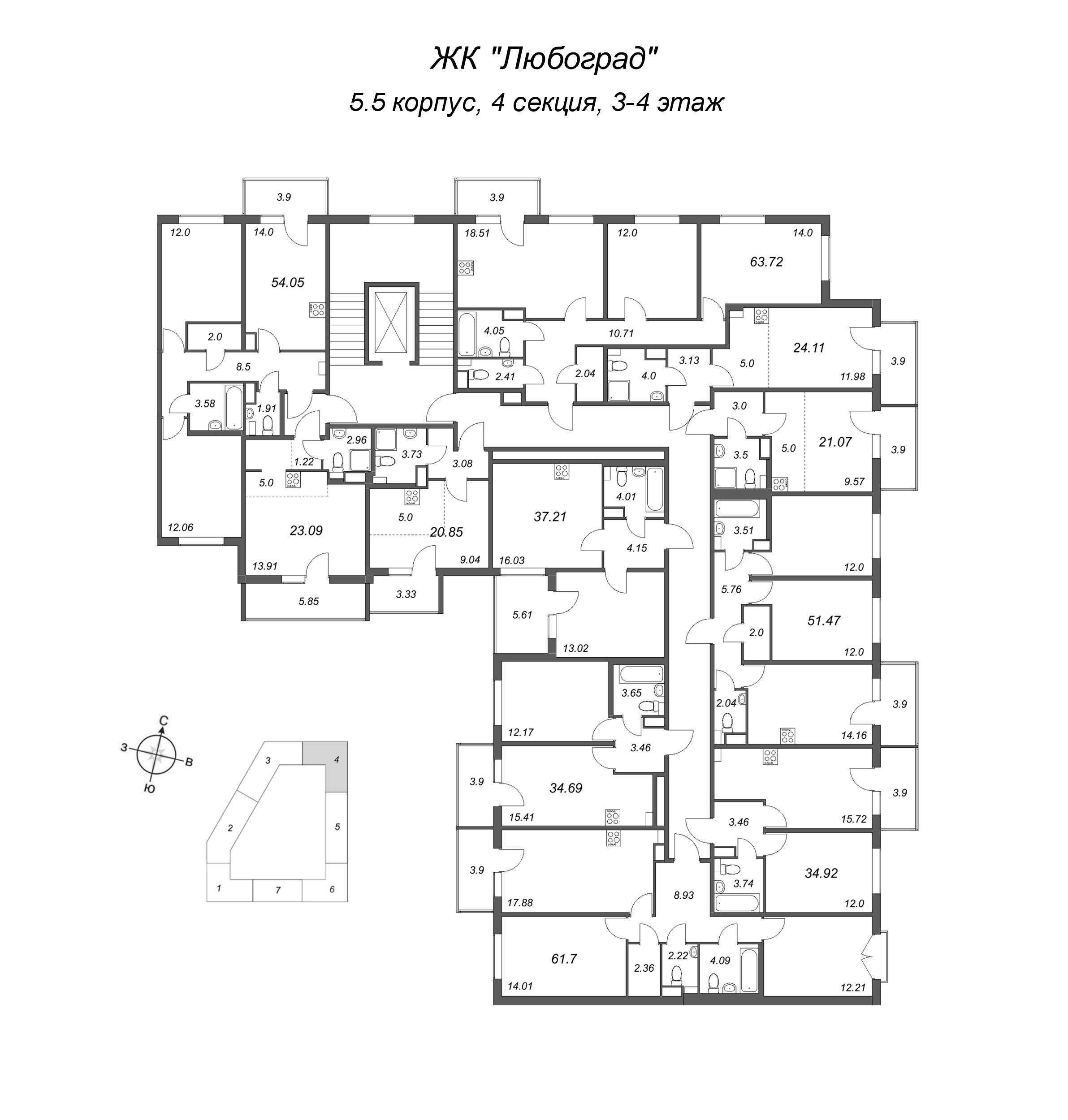 Квартира-студия, 21.07 м² - планировка этажа