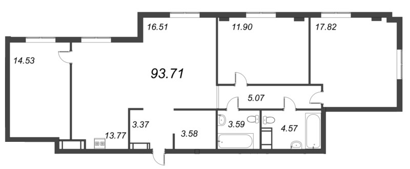 4-комнатная (Евро) квартира, 93.71 м² - планировка, фото №1