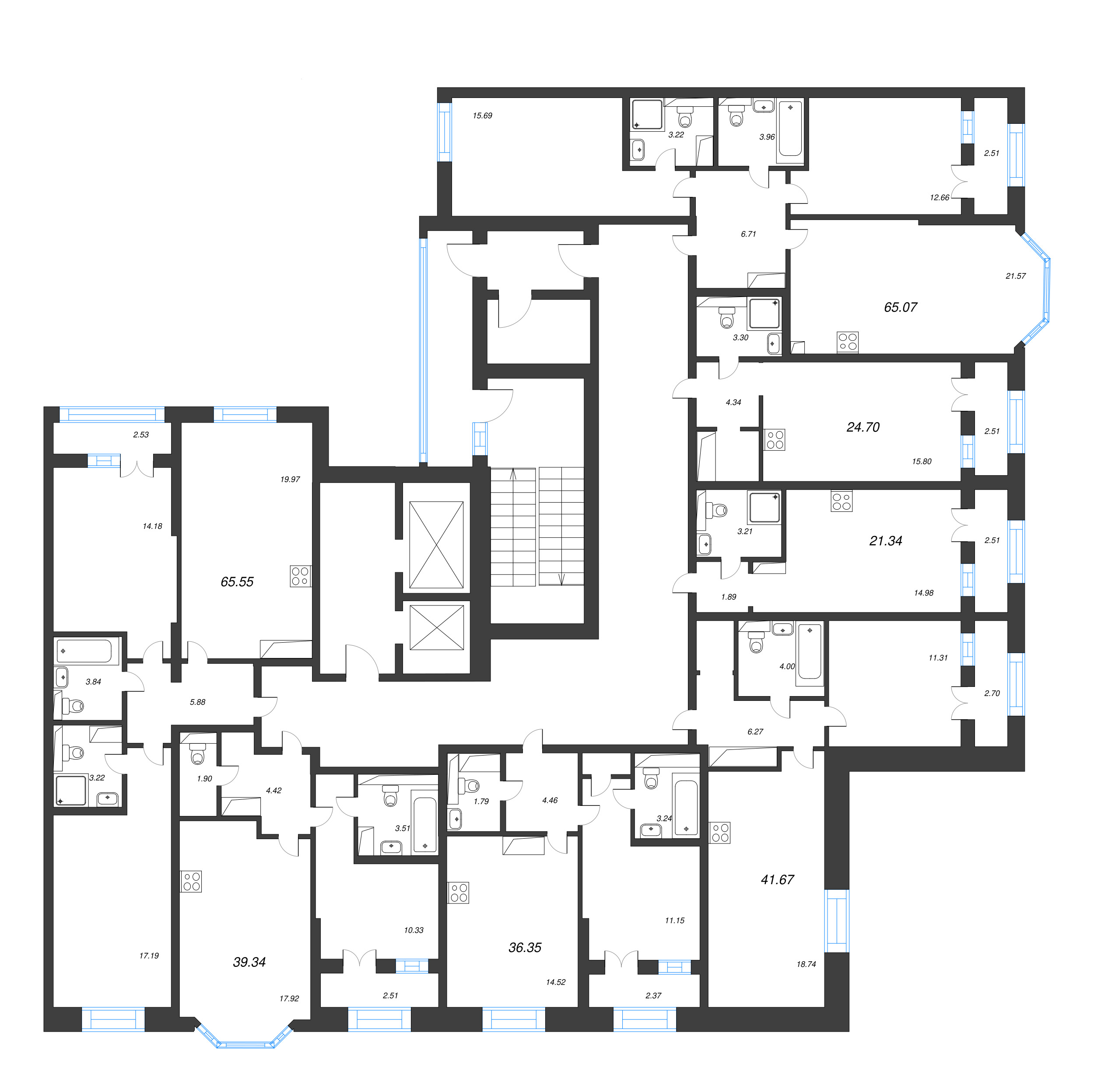 2-комнатная (Евро) квартира, 39.34 м² в ЖК "Цивилизация на неве" - планировка этажа