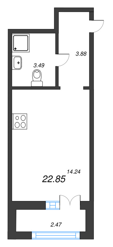 Квартира-студия, 22.85 м² - планировка, фото №1