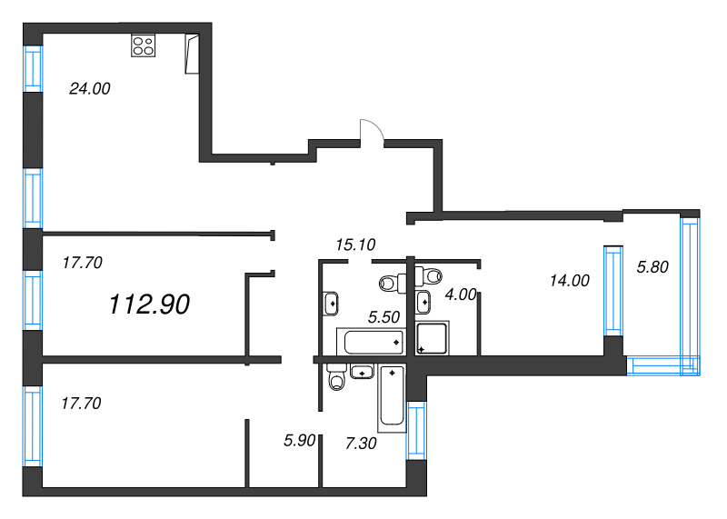 4-комнатная (Евро) квартира, 112.9 м² в ЖК "ЛДМ" - планировка, фото №1