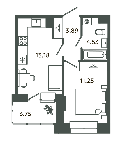 1-комнатная квартира, 34.73 м² в ЖК "Загляденье" - планировка, фото №1