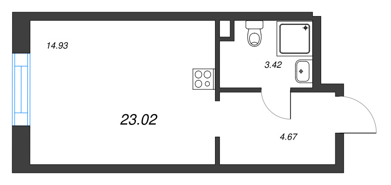 Квартира-студия, 23.02 м² - планировка, фото №1
