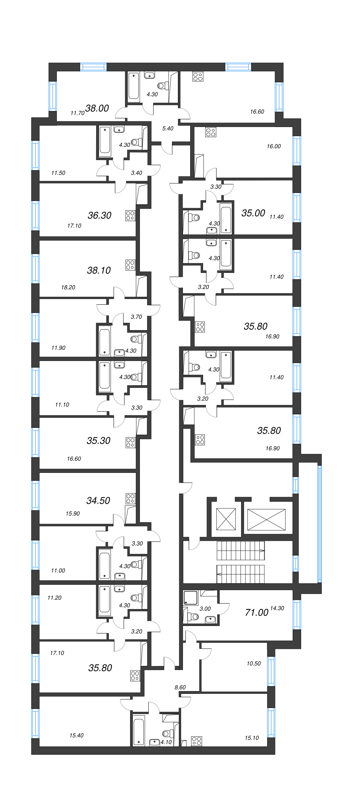 4-комнатная (Евро) квартира, 71 м² - планировка этажа