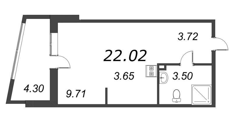 Квартира-студия, 22.02 м² - планировка, фото №1