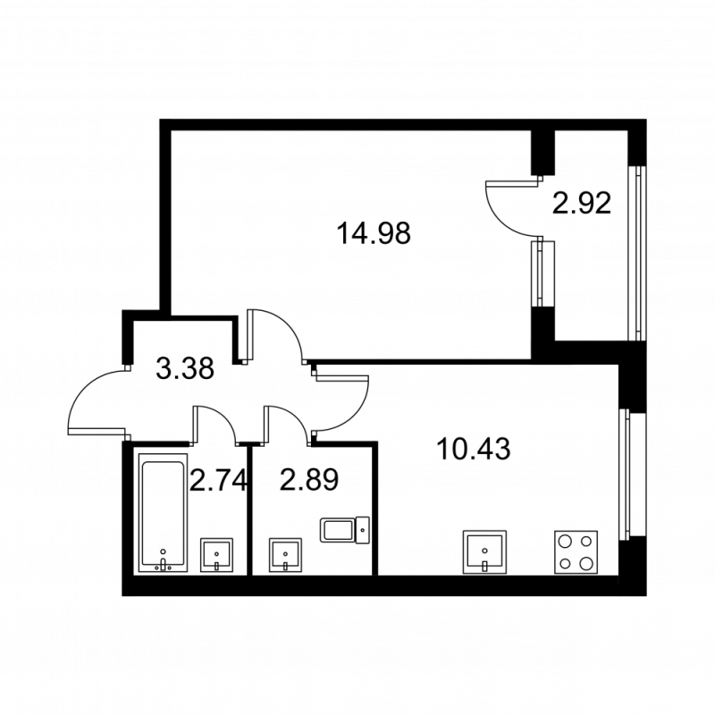 1-комнатная квартира, 35.88 м² в ЖК "Квартал Заречье" - планировка, фото №1
