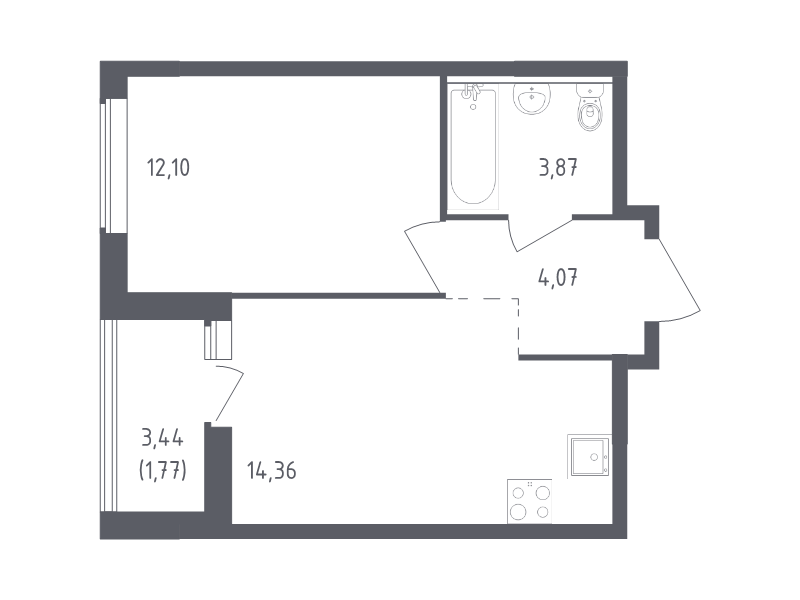 1-комнатная квартира, 36.17 м² - планировка, фото №1