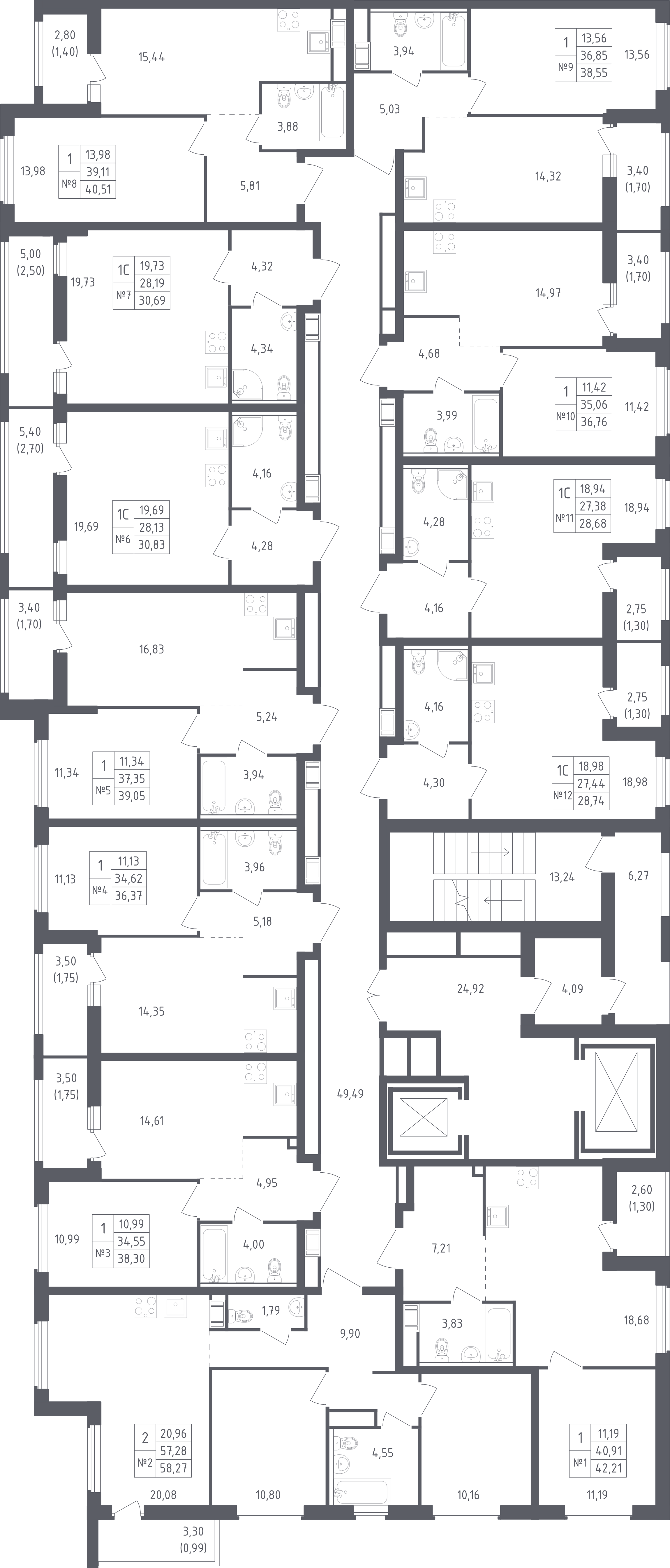 Квартира-студия, 30.83 м² в ЖК "Южная Нева" - планировка этажа