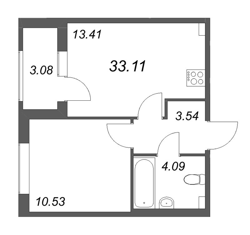 1-комнатная квартира, 33.11 м² в ЖК "Гранат" - планировка, фото №1