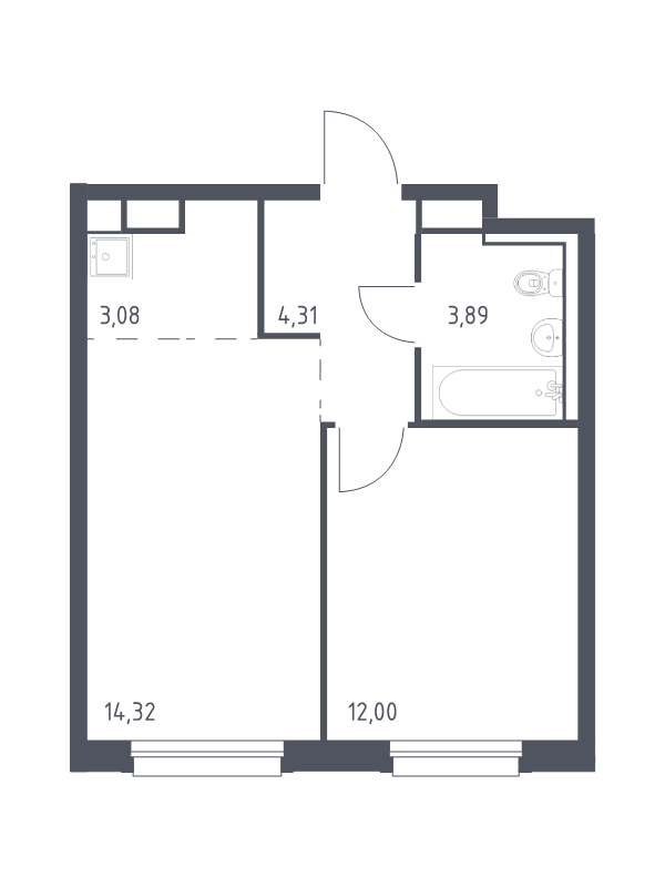 2-комнатная (Евро) квартира, 37.6 м² - планировка, фото №1