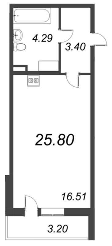 Квартира-студия, 25.8 м² - планировка, фото №1