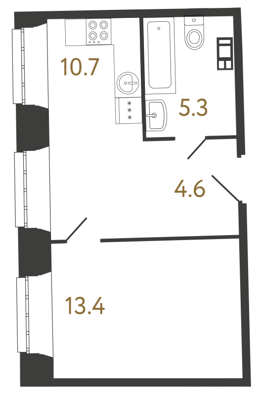 1-комнатная квартира, 34 м² в ЖК "Светоч" - планировка, фото №1