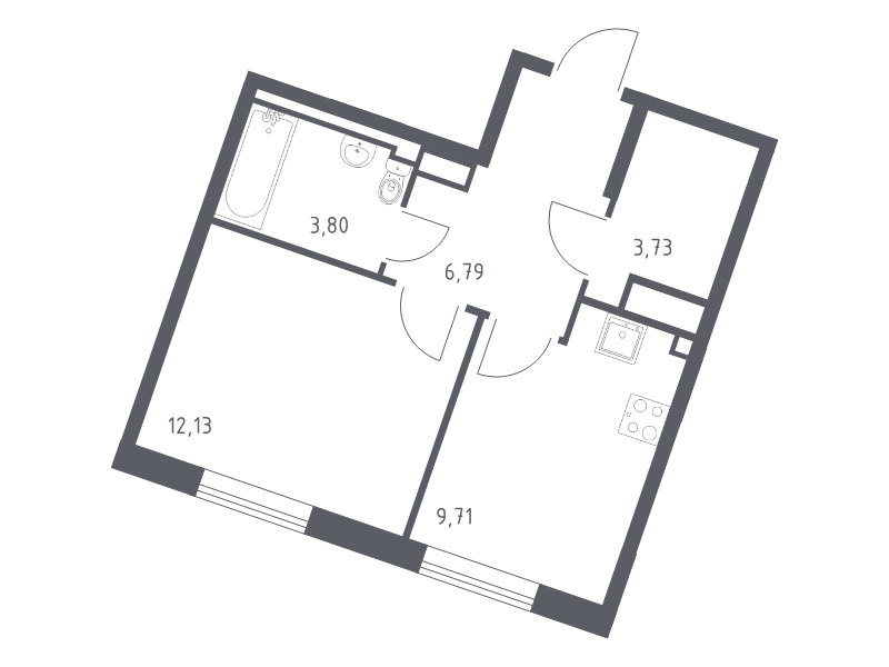 1-комнатная квартира, 36.16 м² - планировка, фото №1