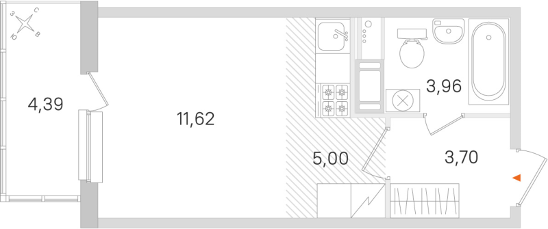 Квартира-студия, 24.28 м² в ЖК "Ясно.Янино" - планировка, фото №1