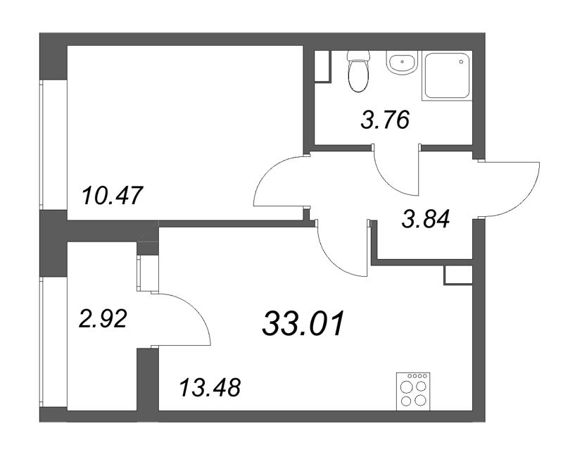 1-комнатная квартира, 33.01 м² в ЖК "Аурум" - планировка, фото №1