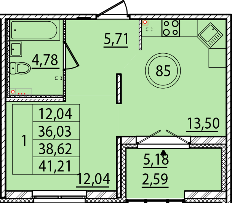 1-комнатная квартира, 36.03 м² в ЖК "Образцовый квартал 15" - планировка, фото №1