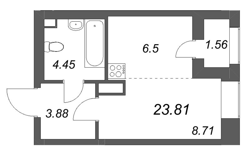 Квартира-студия, 23.81 м² в ЖК "Аквилон Солар" - планировка, фото №1