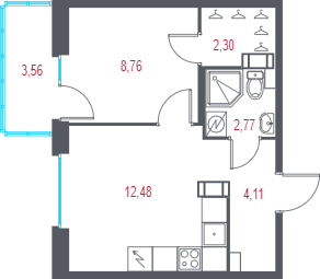 1-комнатная квартира, 31.49 м² в ЖК "Город-спутник Южный" - планировка, фото №1