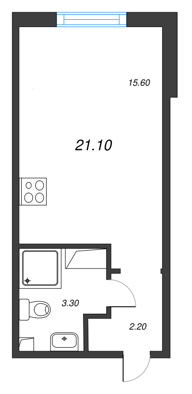 Квартира-студия, 21.1 м² в ЖК "Дыбенко Парк" - планировка, фото №2