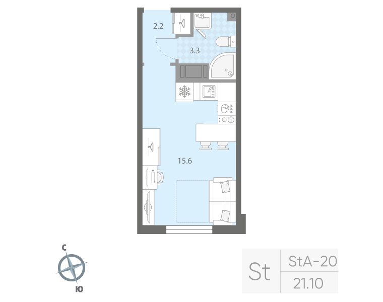 Квартира-студия, 21.1 м² - планировка, фото №1