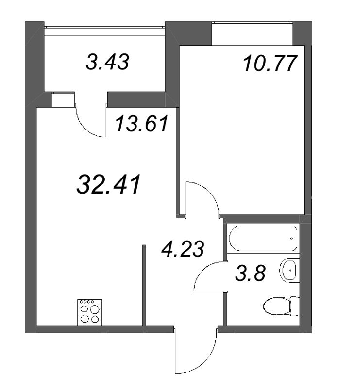 1-комнатная квартира, 32.41 м² в ЖК "Ультра Сити 3.0" - планировка, фото №1