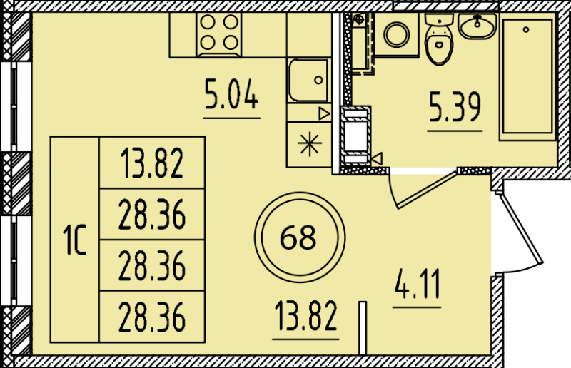 Квартира-студия, 28.36 м² - планировка, фото №1