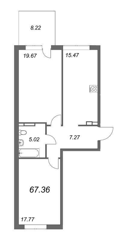2-комнатная квартира, 68.5 м² - планировка, фото №1
