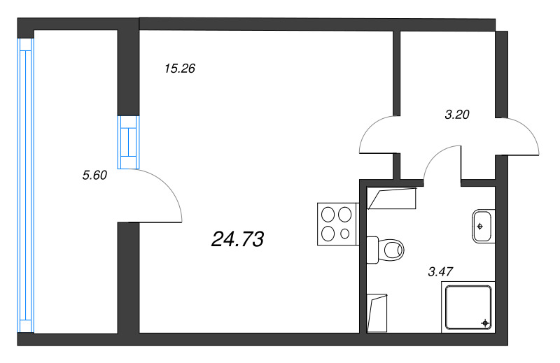 Квартира-студия, 24.73 м² в ЖК "Cube" - планировка, фото №1