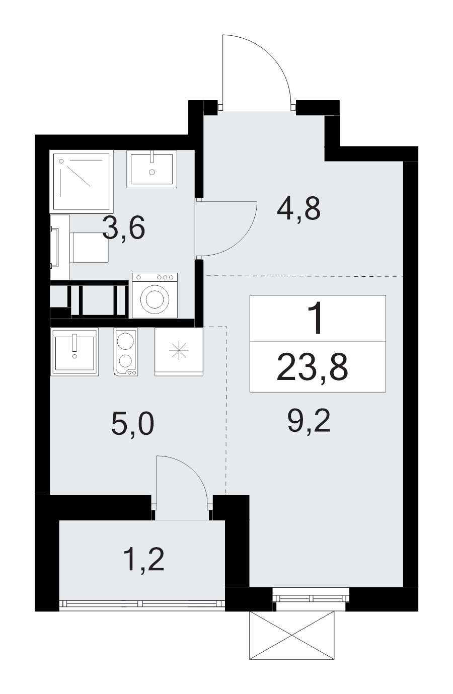 Квартира-студия, 23.8 м² - планировка, фото №1