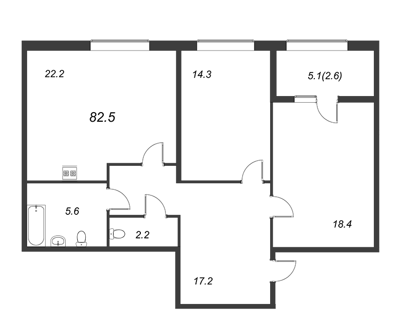 2-комнатная квартира, 82.7 м² в ЖК "Domino" - планировка, фото №1