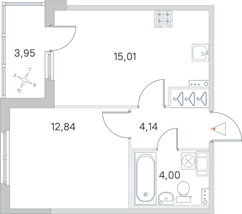 2-комнатная (Евро) квартира, 35.99 м² в ЖК "Любоград" - планировка, фото №1