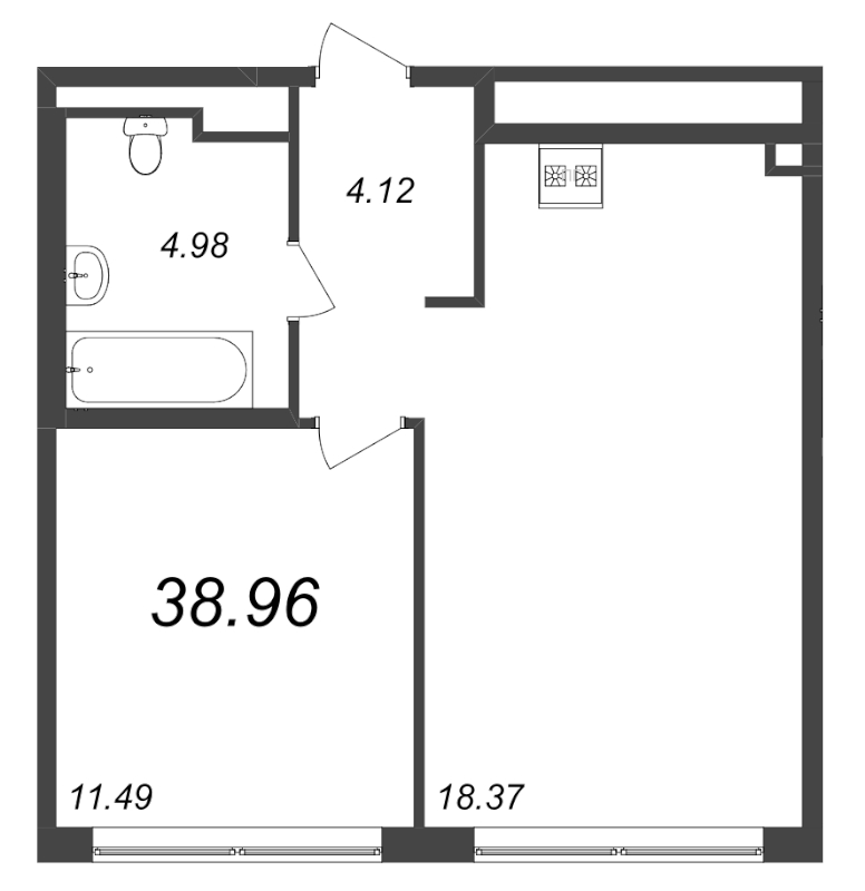 2-комнатная (Евро) квартира, 38.96 м² в ЖК "GloraX Premium Василеостровский" - планировка, фото №1