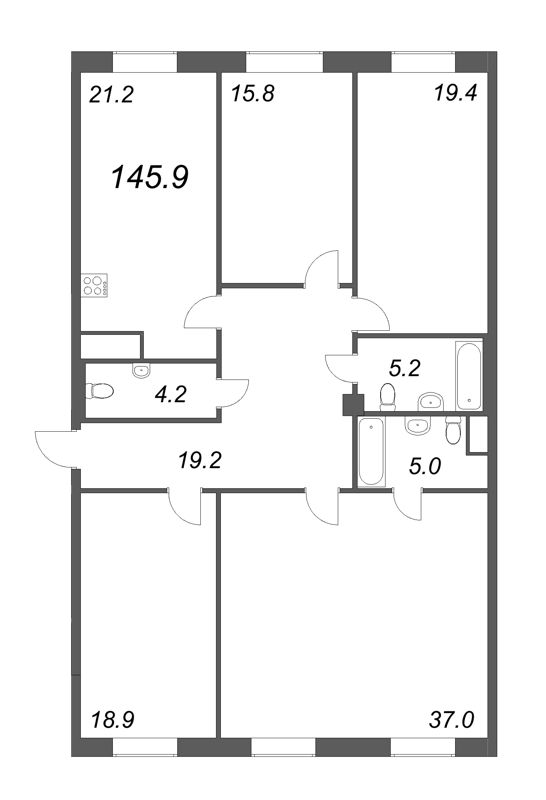 5-комнатная (Евро) квартира, 147.2 м² в ЖК "Neva Haus" - планировка, фото №1