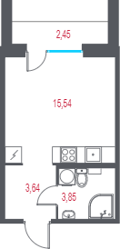 Квартира-студия, 23.77 м² - планировка, фото №1