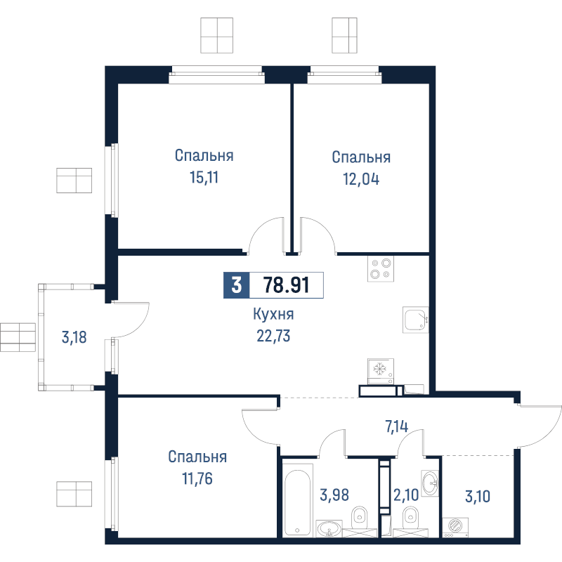 4-комнатная (Евро) квартира, 78.91 м² в ЖК "Максималист" - планировка, фото №1