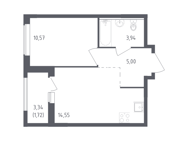1-комнатная квартира, 35.78 м² в ЖК "Южная Нева" - планировка, фото №1